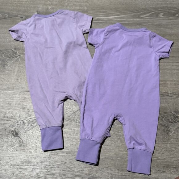 Teach Leanbh 3–6M Baby Zip Romper Set of 2 Lavender Purple Short Sleeve Sleepers - Picture 2 of 4